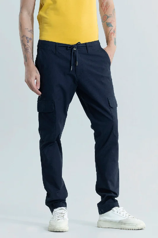 Cargo Pants with Cargo Pockets for Celebrities -City Breeze Navy Linen Cargo Pant