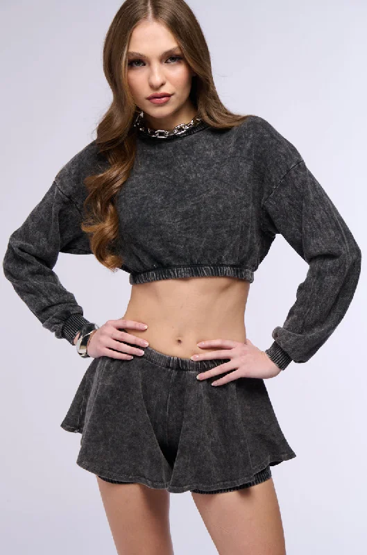 Chiffon Blouses for Feminine -MYSTERY GIRL MINERAL WASH CROPPED SWEATSHIRT