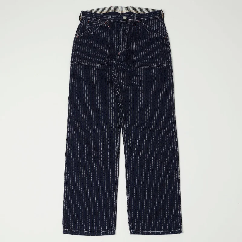 Cargo Pants with Cargo Pockets on Both Legs -Freewheelers 2312001 Longshoreman Overall Trouser - Indigo Wabash Stripe