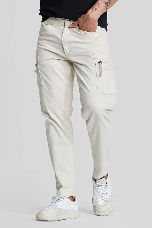 Cargo Pants with Cargo Pockets on Thighs -Off White Slim Fit Cargo Pants