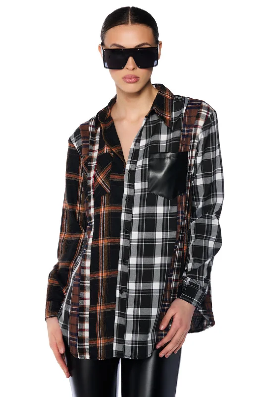 Tall Blouses for Long Body -PLAID ROMANCE BUTTON DOWN SHIRT