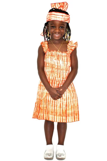 Silk Dresses for Luxurious -Orange African Tie-Dye Smoked Dress-DPC514G