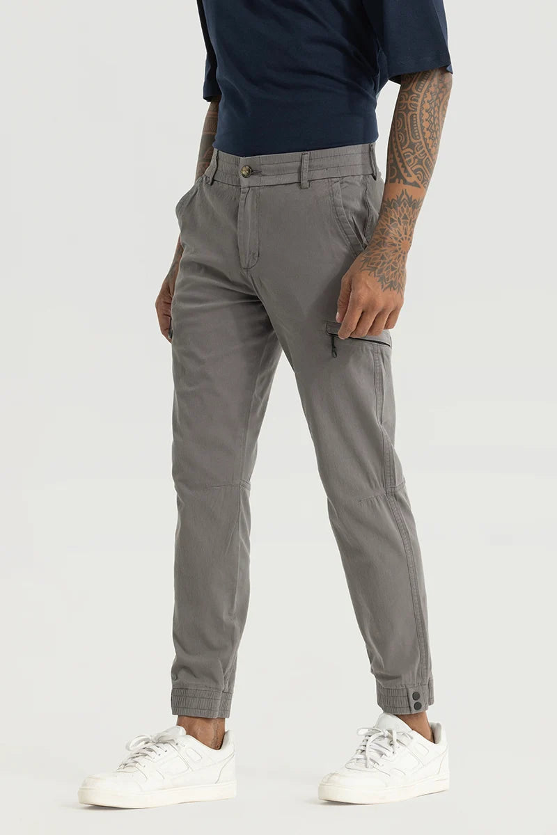 Cargo Pants with Cargo Pockets for Party -Enchant Grey Plain Slim Fit Cargo Pants