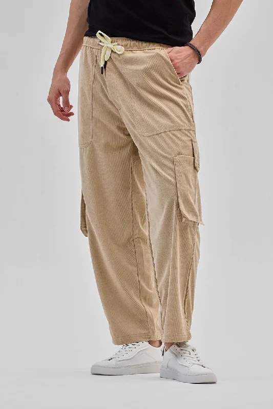 Cargo Pants with Cargo Pockets for Photography -Beige Baggy Fit Cargo Pants