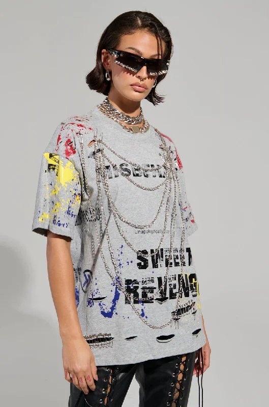 Formal Blouses for Business -SWEET REVENGE DISTRESSED T-SHIRT IN GREY