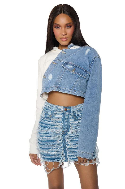 Lace Blouses for Delicate -SPLIT DECISION DENIM SWEATSHIRT