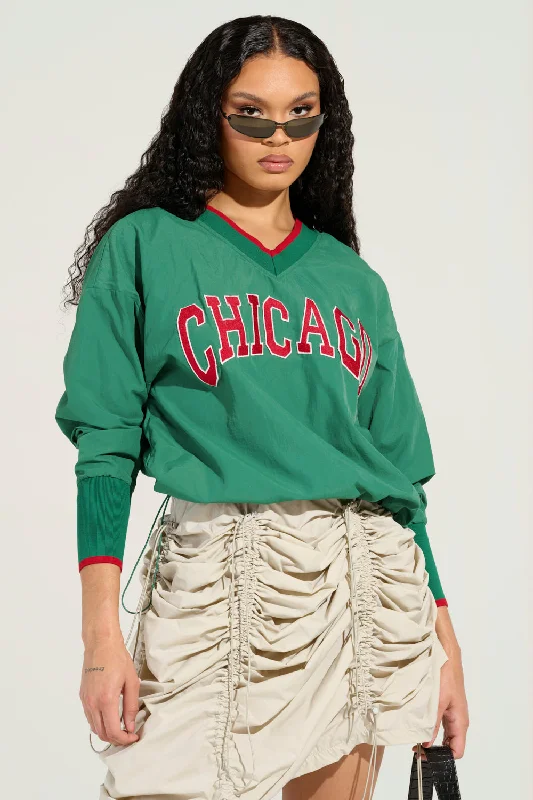 Tie Neck Blouses for Chic -REAL CHICAGO GIRL PULL OVER SWEATSHIRT