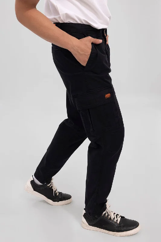 Cargo Pants with Cargo Pockets for Youth Sports -Whis Black Tapered Cargo Pant