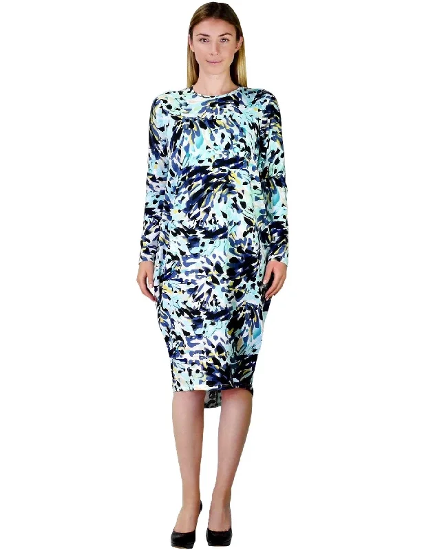 Solid Color Dresses for Simple -Women's Aqua Splash Water Colored Print Comfy Cover Up Midi Dress